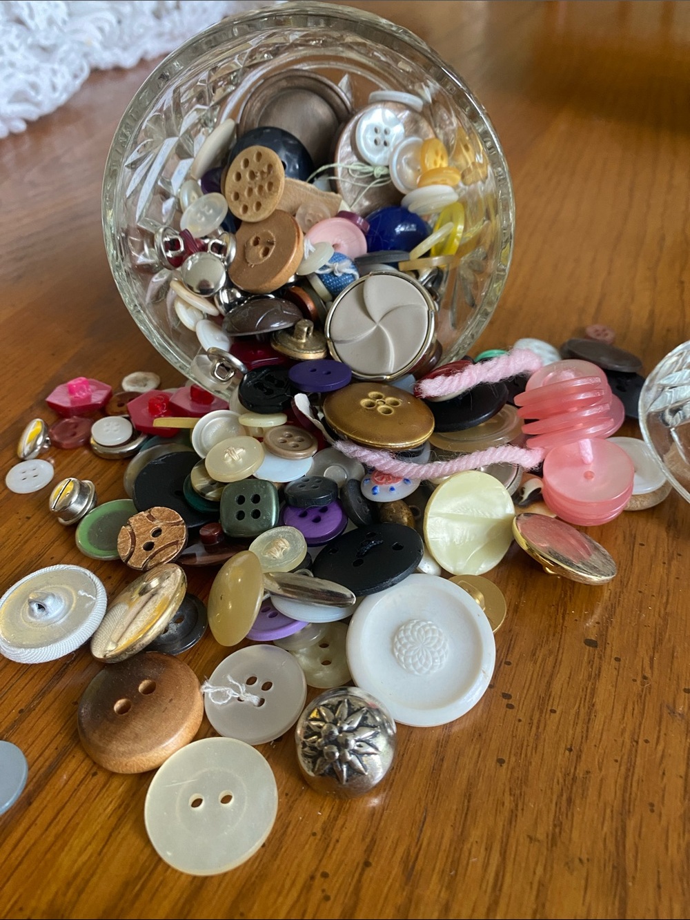 Buttons!  Glass Sugar Bowl with Buttons